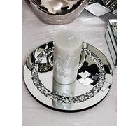 DEENZ 25cm Round Diamante Mirrored Crystal Candle Plate Candle Holder Loose Jewel Candle Holder an Elegant Addition to Your Home- Best Gift