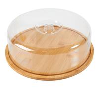 DEENZ 26Cm Cake Stand With Glass Lid Wooden Cake Plate With Dome Cake Display Cover Cake Tray Holder Storage Container Bamboo Cutting Board
