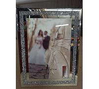 DEENZ 2X Crushed Crystals Photo Frame Silver Mirrored Crushed Jewel Crystal Diamante Picture Frame Pack Of 2 (A4)