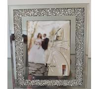 DEENZ 2X Crushed Crystals Photo Frame Silver Mirrored Crushed Jewel Crystal Diamante Picture Frame Pack Of 2 (6x4 inch)