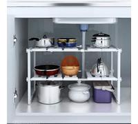 Deenz 2X Under Sink Shelf Adjustable Extendable Storage Stainless Steel Pp Plastic Rack Kitchen Bathroom Organiser Tidy