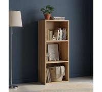 Deenz 3-Compartment Wooden Bookcase Shelving Unit Open Luder Cube Modern Home Freestanding Storage Tier Living Room Oak 80X30X24Cm