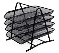 DEENZ 3 Tier 4 Tier 5 TIER WIRE MESH LETTER TRAY STACKABLE SCRATCH RESISTANT DESK ORGANISER DOCUMENT LETTER FILE STORAGE FOR HOME AND OFFICE USE BLACK (4 Tier)