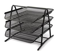 DEENZ 3 TIER WIRE MESH LETTER TRAY STACKABLE SCRATCH RESISTANT DESK ORGANISER DOCUMENT LETTER FILE STORAGE FOR HOME AND OFFICE USE (BLACK)
