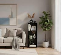 Deenz 3-Tier Wooden Bookcase Shelving Unit Open Luder Cubic Modern Home Freestanding Storage Display Living Room Black 80X30X24 Cm