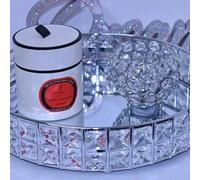 Deenz 30Cm Crystal Silver Mirrored Cosmetic Round Double Beaded Tray (Square Crystal) Organiser Glass Holder Perfume Cosmetics