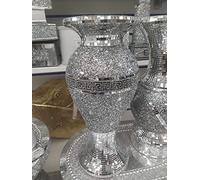 Deenz 30Cm Sparkle Diamond Crushed Crystal Sparkly Silver Mirrored Floor Vase Style 054