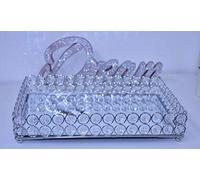 Deenz 30X22Cm Mirrored Cosmetic Rectangle Double Beaded Tray (Round Crystal) Silver Organiser Mirrored Glass Metal Decorative Platters Bathroom Tray Holder For Perfume Shower Gel Cosmetics Makeup