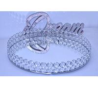 Deenz 35Cm Crystal Silver Mirrored Cosmetic Round Double Beaded Tray (Round Crystal) Organiser Mirrored Glass Metal Decorative Platters Bathroom Tray Holder For Perfume Shower Gel Cosmetics Makeup