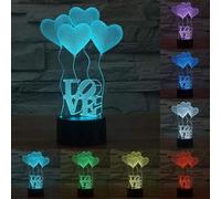 Deenz 3D Visual Lamp Optical Illusion Led Night Light,amazing 7 Colors Modern Touch Sensitive Switch (Heart Balloon Love)