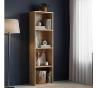 Deenz 4-Shelves Wooden Bookcase Unit Open Luder Cubic Home Decor Free Standing Storage Tier Living Room Furniture Oak 106X35X24 Cm