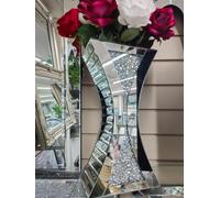 Deenz 40Cm Floating Crystal Mirrored Vase Sparkle Diamond Crushed Sparkly Silver Decorations Glass Pot