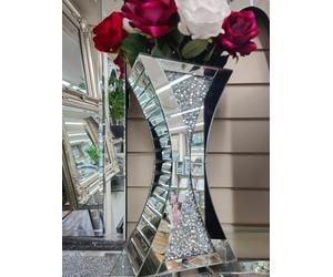 Deenz 40Cm Floating Crystal Mirrored Vase Sparkle Diamond Crushed Sparkly Silver Decorations Glass Pot