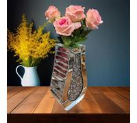 DEENZ 40Cm Silver Vase Crushed Mirrored Flower Pot Crushed Diamond Curve Shape