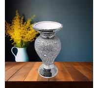DEENZ 40Cm Silver Vase Statue Ornament Diamond Crushed Mirrored Flower Pot