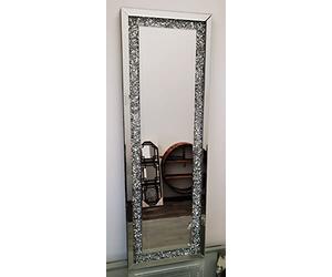 DEENZ 40X120Cm New Gatsby Full Length Crushed Diamond Crystal Glass Silver Rectangle Frame Bevelled Wall Mirror Home Décor For Living Room Bedroom Bathroom Hang Both Way