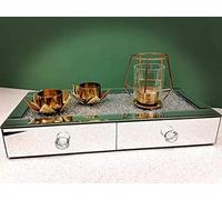 DEENZ 40X20Cm Crushed Diamond 2 Drawer Crystal Silver Mirrored Jewellery Box Organiser Eye Catching Design Storage Decor