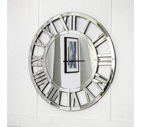 DEENZ 40X40Cm Full Mirrored Wall Clock Large Roman Numeral Clock Silver Finish Modern Home Decorative Mount (Round)