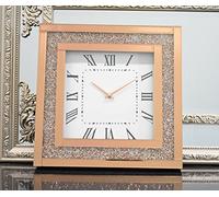 Glamorous Rose Gold Crushed Crystal Mirrored Wall Clock Square Silent - Rose Gold