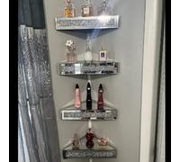 Deenz 4X Conner Shelf Crushed Diamond Mirrored Decorative Wall Shelf Triangle Corner Wall Shelves Crystal Glass Silver