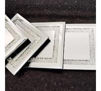 Deenz 4X Modern Crystal And Mirror Coaster New Set Of 4 Glitter Crushed Jewel Border Diamante