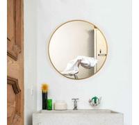 DEENZ 50Cm Large Round Gold Wall Mounted Mirror Brass Metal Frame Bathroom Living Room