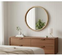 DEENZ 50cm Large Round Wood Wall Mounted Mirror Wooden Frame Bathroom Living Room