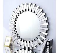 Deenz 60Cm Wall Mirror Furniture Glass 3D Sunburst Round Full Mirror Silver Decorative Style Living Room Bathroom