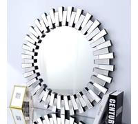 DEENZ 60Cm Wall Mirror Furniture Glass 3D Sunburst Round Full Mirror Silver Decorative Style Living Room Bathroom