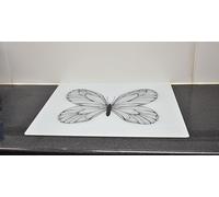 Deenz 60X52Cm White Butterfly Sketch Universal Hob Cover Plate Tempered Glass Worktop Saver Dishwasher Safe 5Mm All Types Of Cookers (Hob Cover)
