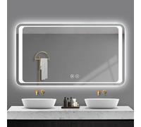 Deenz 70X50Cm Double Led Rectangle Bathroom Wallmirror 3 Color Light Touch Switch With Fog Pad Illuminated Backlit L8034