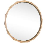 Deenz 80Cm Bamboo Effect Wood Round Mirror For Bathroom Large Hanging Wall Mounted Mirrors For Living Room Bedroom