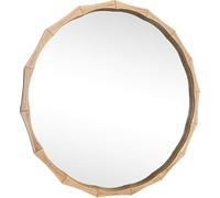 DEENZ 80cm Bamboo Effect Wood Round Mirror For Bathroom Large Hanging Wall Mounted Mirrors For Living Room Bedroom
