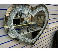 DEENZ 80X70Cm Led Light Heart Shape Sparkly Crushed Crystal Diamante Bling Wall Mirror