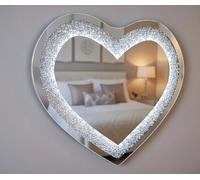 DEENZ 80X70Cm Led Light Heart Shape Sparkly Crushed Crystal Diamante Bling Wall Mirror
