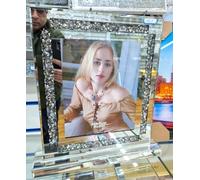 DEENZ 8X10In Picture Crushed Jewel Diamond Mirrored Crystal Photo Frame Free Standing Home Decor Best For Gift Love Ones