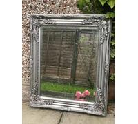 DEENZ 94X74Cm Large French Vintage Antique Baroque Inspired Ornate Wall Mirror French Hallway Bathroom Wooden Home Décor (Silver)