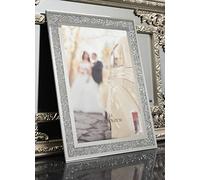 DEENZ A3 Glass Photo Frame Jewel Mirror Silver Loose Diamante Crushed Crystal Home Decor Picture Frame Gift Wedding Friends For Wall 29.7 X 42Cm