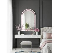 Deenz Arched Top Wall Hanging Mirror Crushed Jewel Loose Bling Diamond Edges Frame Pink Mdf Back Board Crystal Glass 100 X 70 Cm