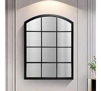 DEENZ Arched Top Window Modern Looks Grid Large Wall Mirror Black Framed Plastic Back Vertical Mounting With Luxury And Elegant Touch 76x50 Cm