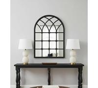 DEENZ Arched Top Window Wall Hanging Mirror Black Finish Metal Frame Grid Pattern Indoor/Outdoor Use Style Elegant Vanity Gothic Display Home & Office Décor Large Accent Ornate Piece 71 X 50 X 2.5 Cm