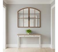 DEENZ Arched Top Window Wall Hanging Mirror Rustic Farmhouse Style Double Door Design Hallway Furniture Black Brushed Gold Frame Glass Panels Home Decor Elegant Addition 72 X 65 Cm