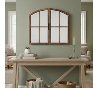 Deenz Arched Top Window Wall Hanging Mirror Rustic Farmhouse Style Double Door Hallway Furniture Black Brushed Gold Frame 72X65 Cm