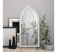 Deenz Arched Top Window Wall Mounted Framed Mirror White Brush Unique Design Distressed Decorative Item Indoor And Outdoor Use 60X90 Cm