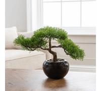 Deenz Artificial Bonsai Tree In Bed Of Gravel In Black Plant Pot Low Maintenance Deep Green Leaves Indoor Greenery Decoration 27Cm