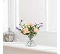 Deenz Artificial Classic Pink Rose & Purple Lavender Bouquet In Glass Vase Flowers Indoor Decorative Arrangement Piece 20 X 22 Cm