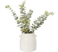 Deenz Artificial Eucalyptus White Ceramic Ribbed Textured Pot Faux Arrangement Natural Accent Green Detail Plant Home Décor 40 Cm