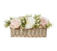 Deenz Artificial Peony Arrangement Faux Flowers In Rustic Style Plastic Rectangle Basket Decorative Indoor Display 50 X 30 X 25 Cm