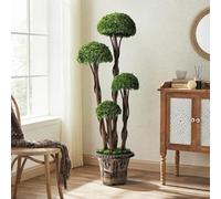 Deenz Artificial Plant Cedar Ball Topiary Tree With Pot Faux Round Shrub Bush Decoration Greenery Decor 120Cm (4 Grass Flower 008)