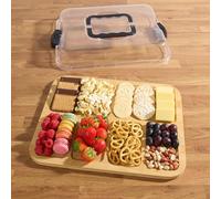 DEENZ Bamboo Serving Tray With Lid & Handles Natural Finish Multiple Compartment Storage Home Event Decor Tableware Collection Easy Snap Lock Ideal Kitchen Organisation 38.5 X 28.5 X 6 Cm